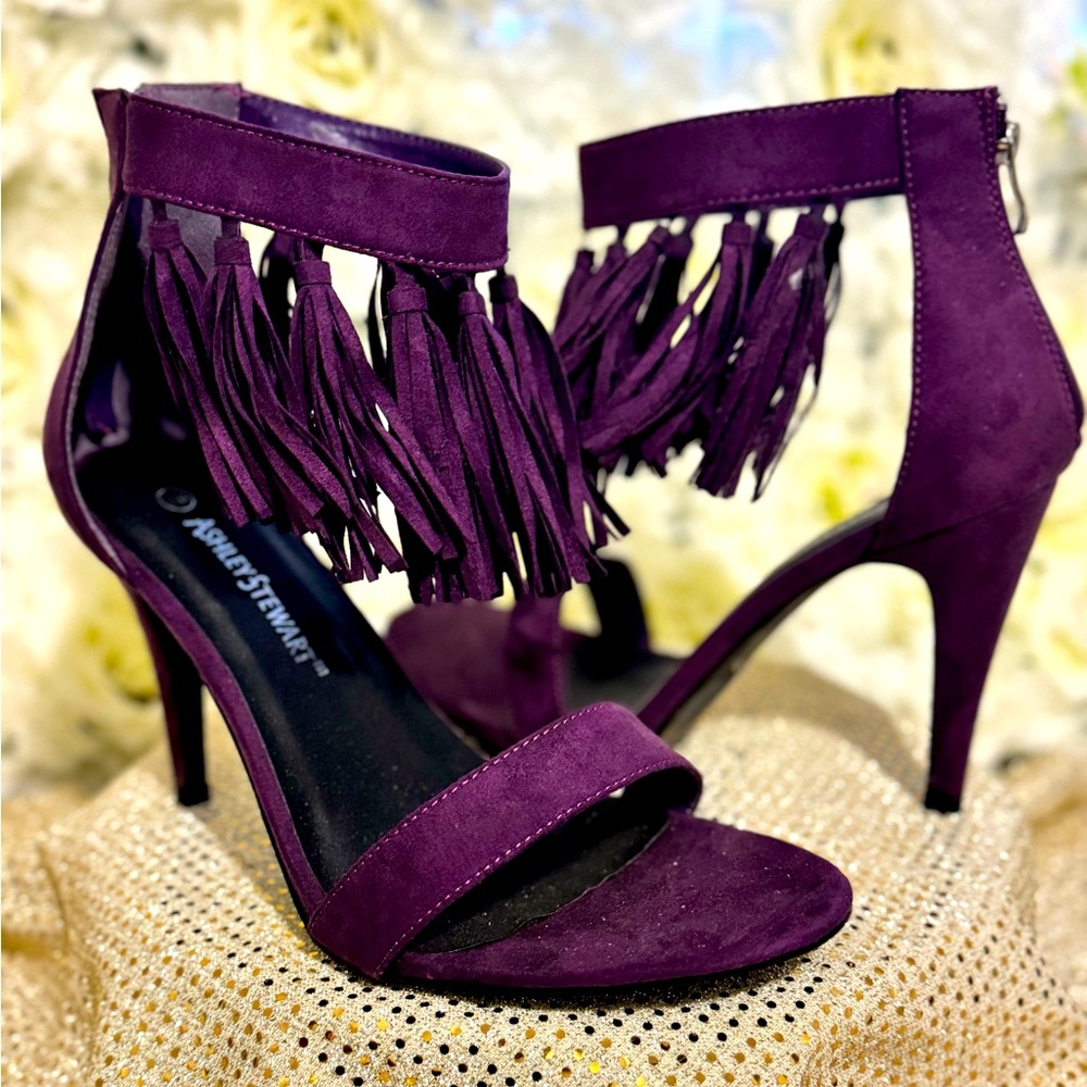 Ashley Stewart Purple Fringe Heels